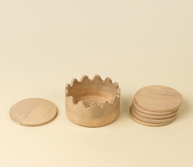 Wooden Coasters in Scalloped Box | Bleached