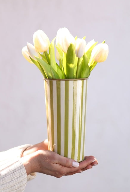 Luca Stripe Enameled Vase |  Olive