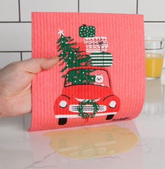 Winter Wheels Cat Swedish Sponge Cloth