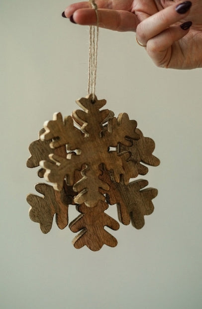 Wooden Fluffy Snowflake Ornament | Large |  Natural
