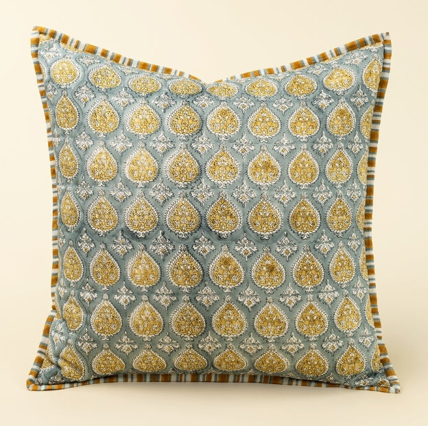 Cielo Block Print Kantha Pillow