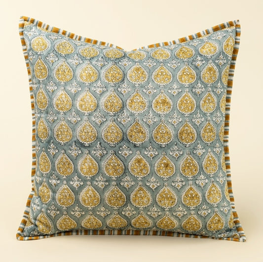 Cielo Block Print Kantha Pillow