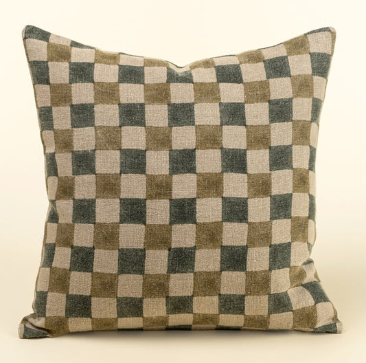 Block Print Check Pillow |  Meadow