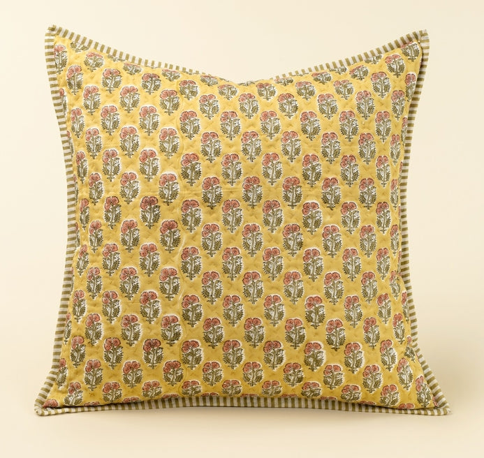 Zinnia Block Print Kantha Pillow