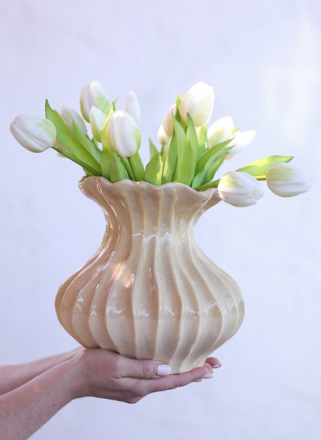 Tulip Stoneware Vase |  Butter Yellow