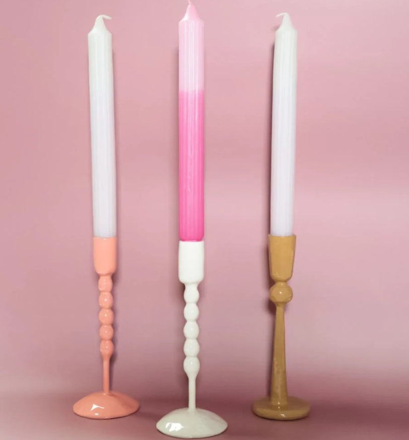 Enameled Cast Iron Taper Holder | Brown, White or Pink