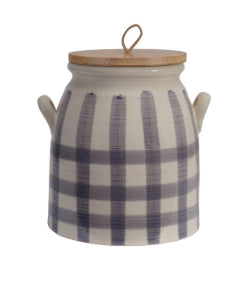 Hand-Painted Stoneware Canister w/ Grid Pattern