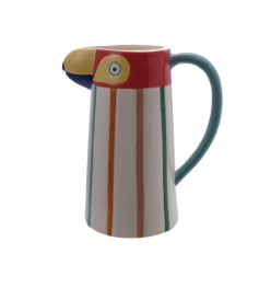 Hand-Painted Stoneware Parrot Pitcher