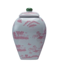 Hand-Painted Stoneware Ginger Jar w/ Landscape Pattern