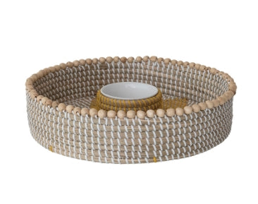 Hand-Woven Seagrass Chip & Dip Basket w/ Wood Bead