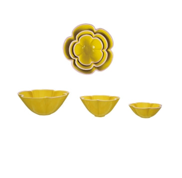 Hand-Painted Stoneware Flower Shaped Nesting Bowls