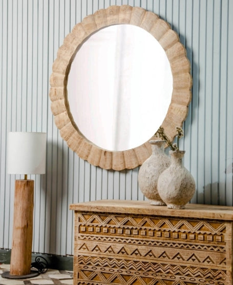 Wooden Round Mirror