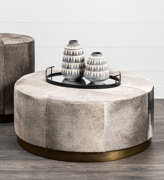 Zahavi 36" Gray Hair-On-hide W/Metal Base Ottoman