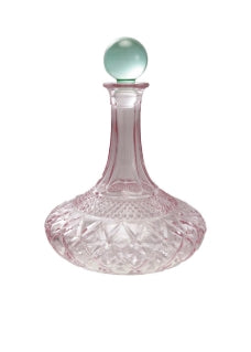 1-1/2 Quart Cut Glass Decanter w/ Stopper, Pink & Green