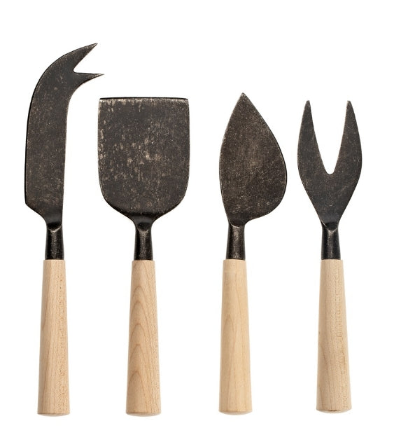 Maple Wood Cheese Knives | Tumbled Black