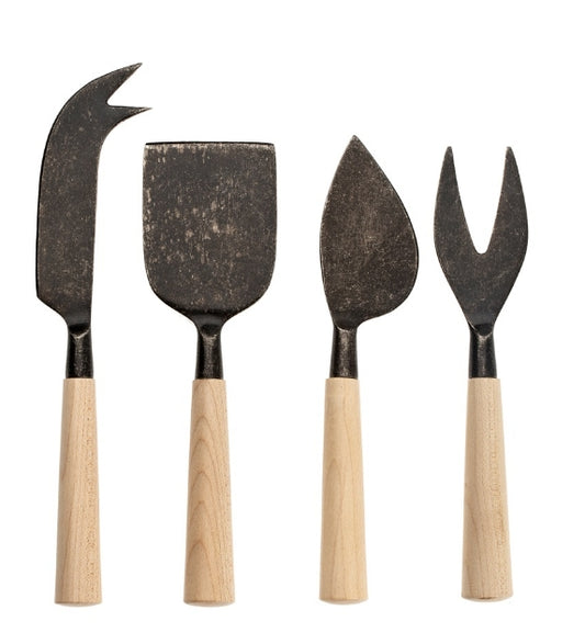Maple Wood Cheese Knives | Tumbled Black