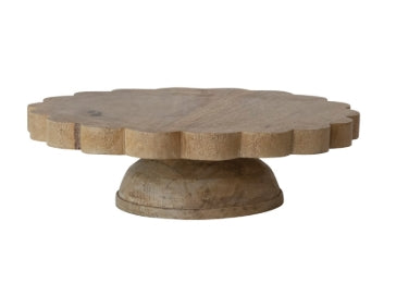 Hand-Carved Mango Wood Scalloped Pedestal