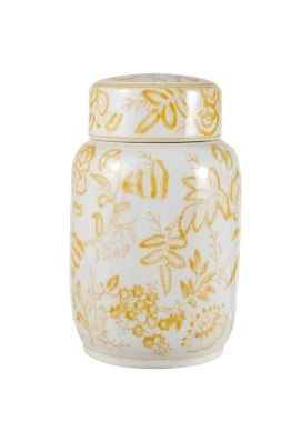 Hand-Painted Stoneware Ginger Jar w/ Floral Pattern | Large