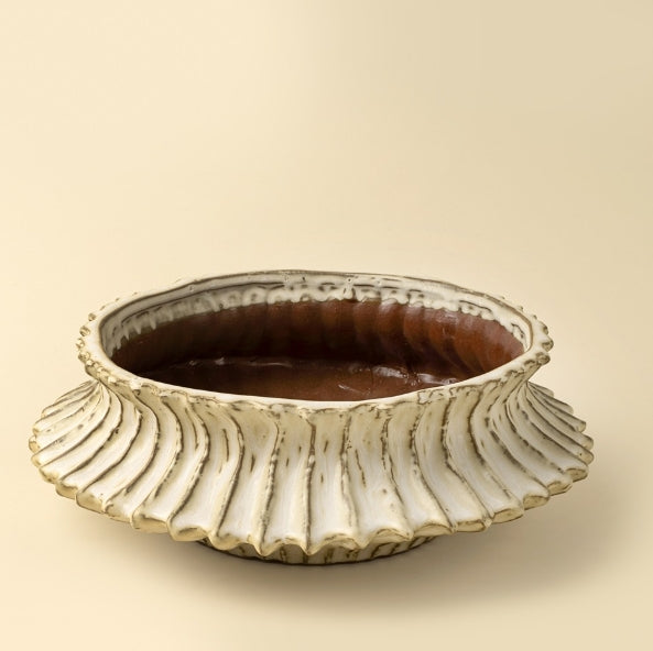 Stria Stoneware Low Vase