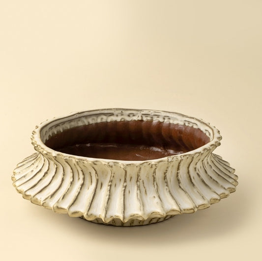 Stria Stoneware Low Vase