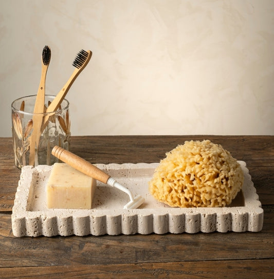 Travertine Scalloped Rectangular Tray