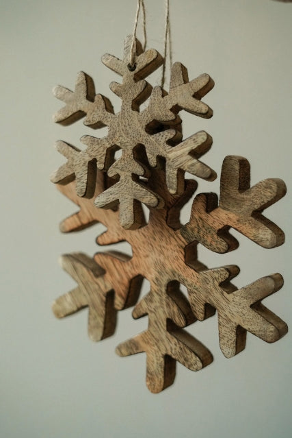 Wooden Frosty Snowflake Ornament | Natural | Large
