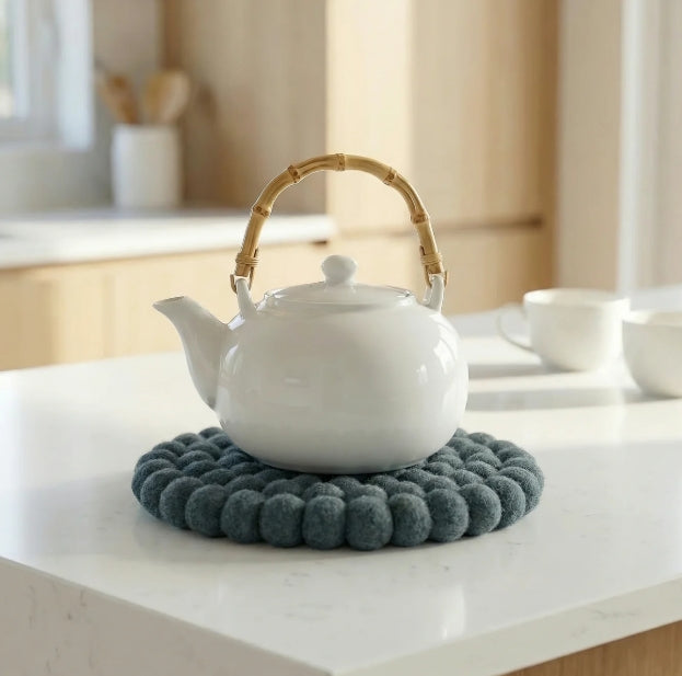 ModWool | Felt Ball Round Trivet | Bermuda Blue