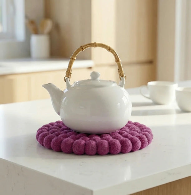 MODWOOL |  Felt Ball Round Trivet | Cranberry