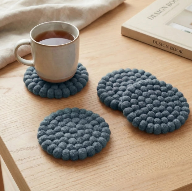 ModWool | Felt Ball Coaster Set | Bermuda Blue