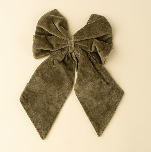 Velvet Bow Clip | Olive