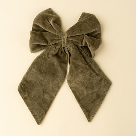 Velvet Bow Clip | Olive