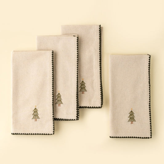 Festive Tree Embroidered Napkins | Set of 4