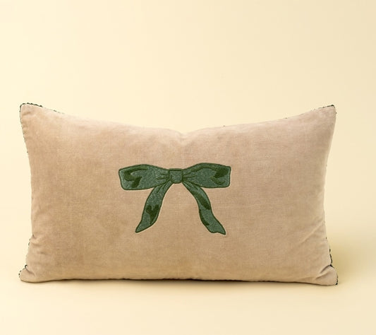 Velvet Bow Pillow | Green