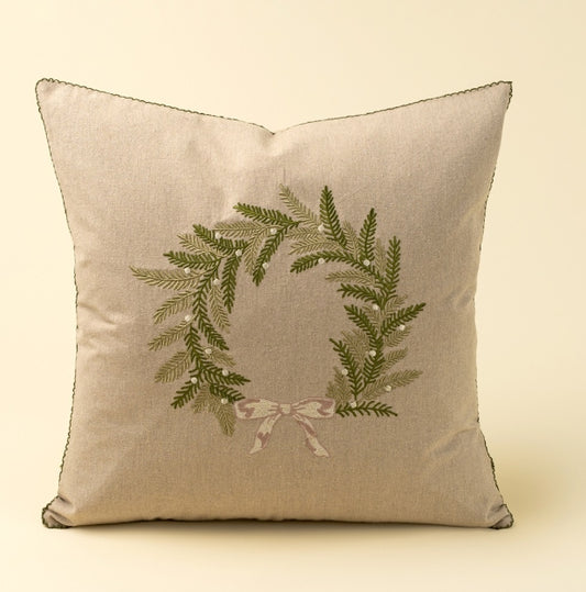 Embroidered Wreath Pillow