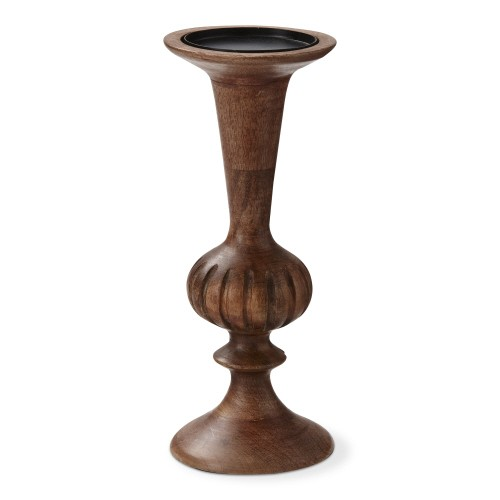 Orb Wood PIllar Candle Holder | Large