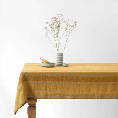 Linen Tales | Amber Bronze Stripes | Linen Tablecloth | 55" x 55"