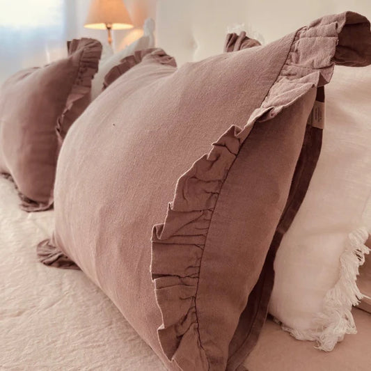 Linen Tales | Ashes of Roses | Standard | Linen Pillowcase with Frills