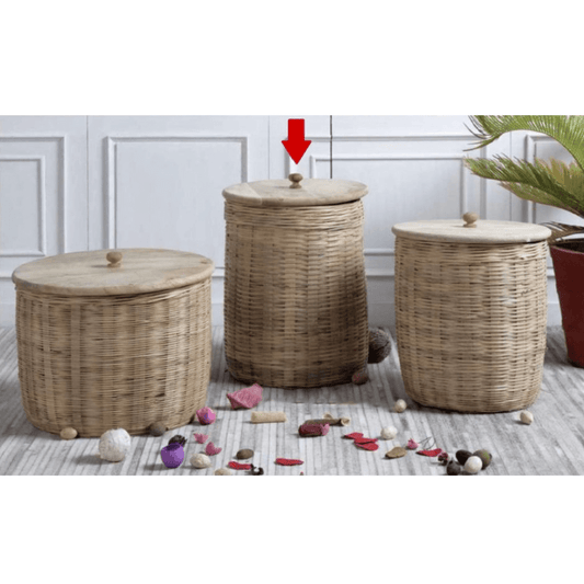 Rattan Storage Basket With Mango Wood Lid