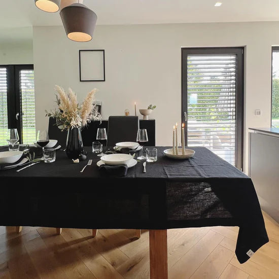 Linen Tales | Black | Linen Tablecloth | 55" x 55"