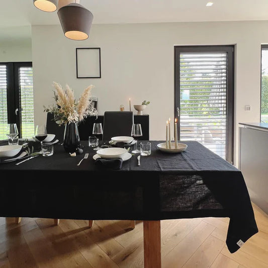 Linen Tales | Black | Linen Tablecloth | 55" x 55"