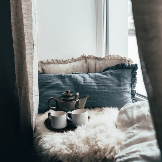 Linen Tales | Blue Fog | Standard | Linen Pillowcase with Frills