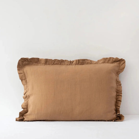 Linen Tales | Camel | Standard | Linen Pillowcase with Frills