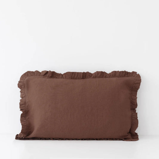 Linen Tales | Chocolate | Standard | Linen Pillowcase with Frills