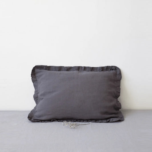Linen Tales | Dark Grey | Standard | Linen Pillowcase with Frills