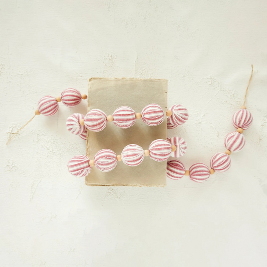 Foam & Fabric Ball Garland with Stripes & Wood Beads