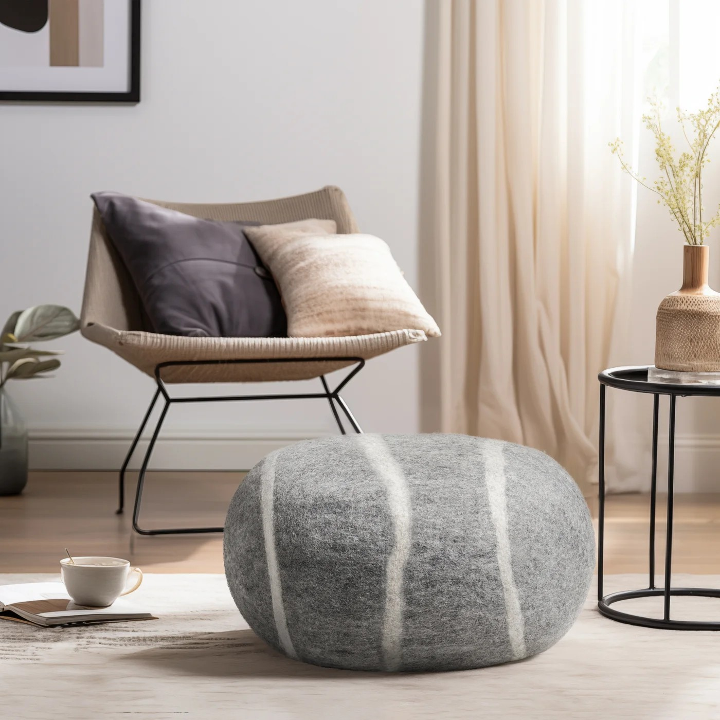 Modwool Stone Pouf Ottoman - Light Grey