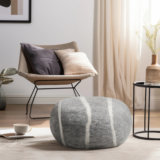 Modwool Stone Pouf Ottoman - Light Grey