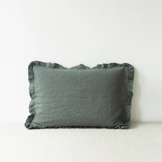 Linen Tales | Forest Green | Standard | Linen Pillowcase with Frills