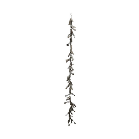 Tinsel Garland with Ball Ornaments |  Antique Silver Finish