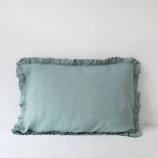 Linen Tales | Green Milieu | Standard | Linen Pillowcase with Frills